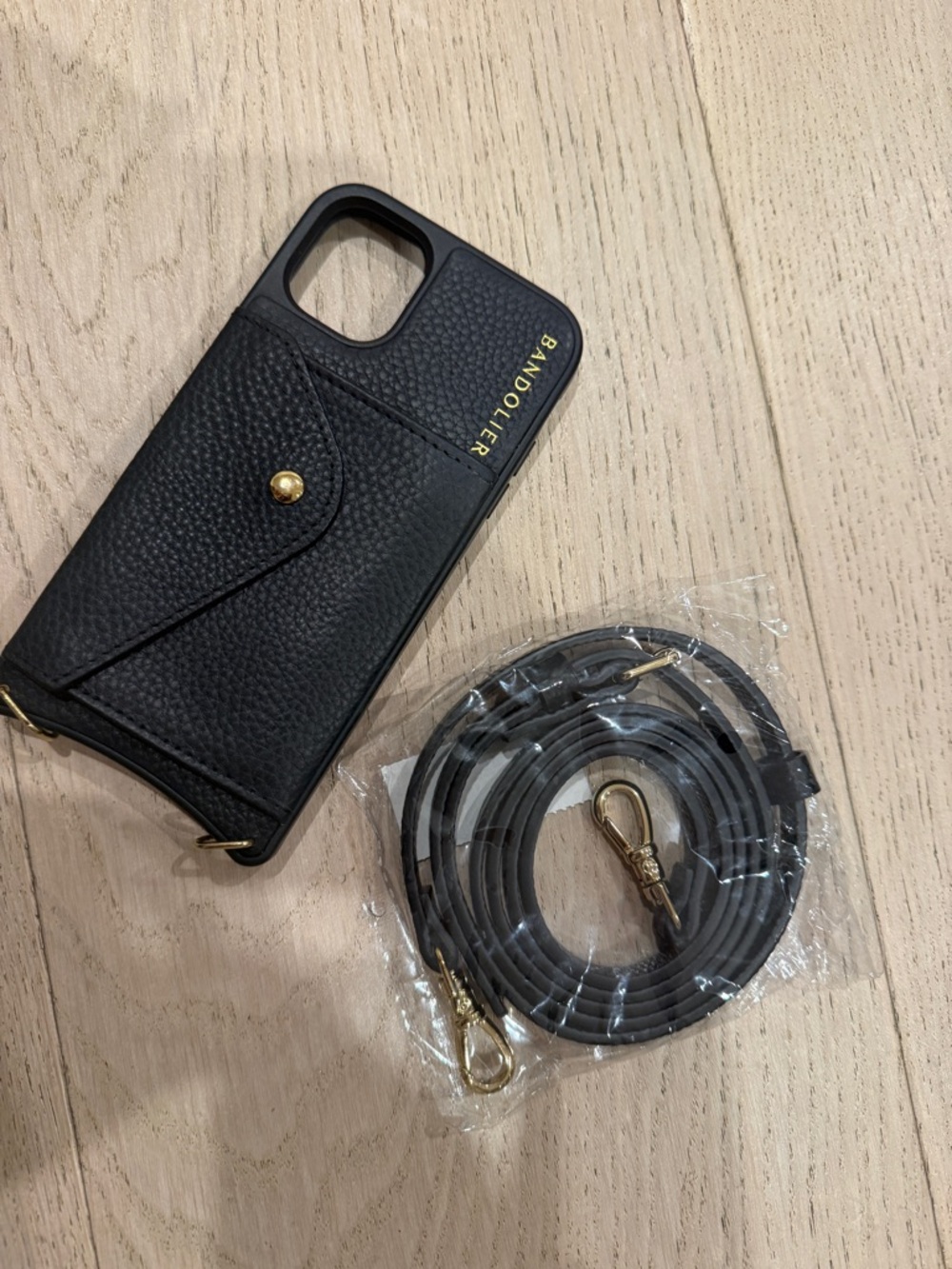 Bandolier Emma Black Leather iPhone 11 Case with adjustable strap